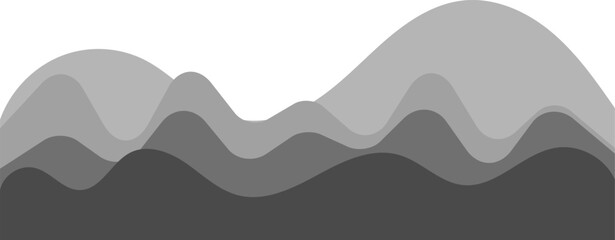 Smooth, curvy shapes form a stylish grayscale mountain landscape, perfect for business presentations and websites. Trendy and elegant, with a contemporary feel