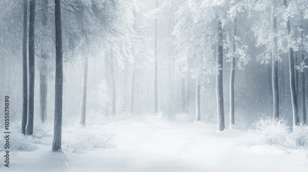 Poster snowy forest backdrop with ample empty space for text