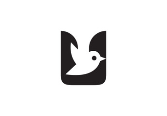 this is a sparrow and capital letter U icon logo design