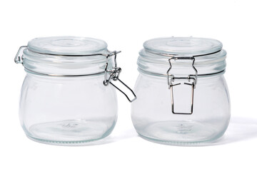 empty glass jar,Empty glass jars located on a white background, two Empty glass jars, 