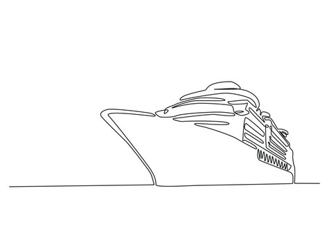 Continuous one line drawing of cruise ship tourism transportation. Cruise ship single line art vector illustration. Editable vector.
