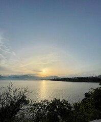 lake against the backdrop of sunset