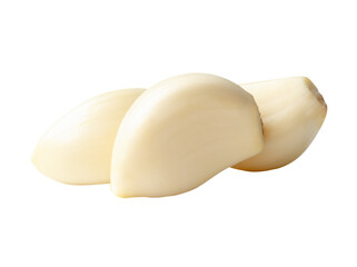 Side view of peeled garlic cloves in stack isolated with clipping path in png file format