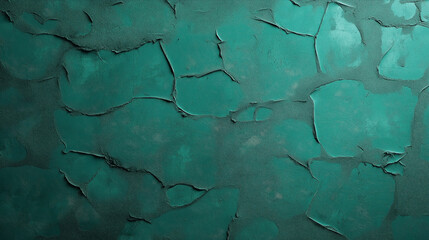 Obraz premium Textured green wall with peeling paint, featuring rough abstract patterns and cracks creating a unique rustic effect.