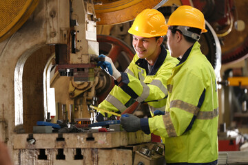 Civil engineer manager and foreman worker checking industry cooling air conditioner water cooling...