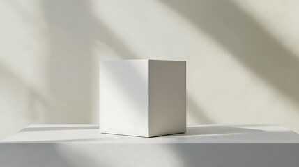 Fototapeta premium Minimalistic white box mockup on a light gray background, with soft shadows enhancing its clean design