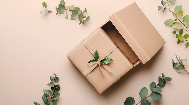 Mockup of an open gift box with customizable lid, placed on a neutral background for a simple presentation