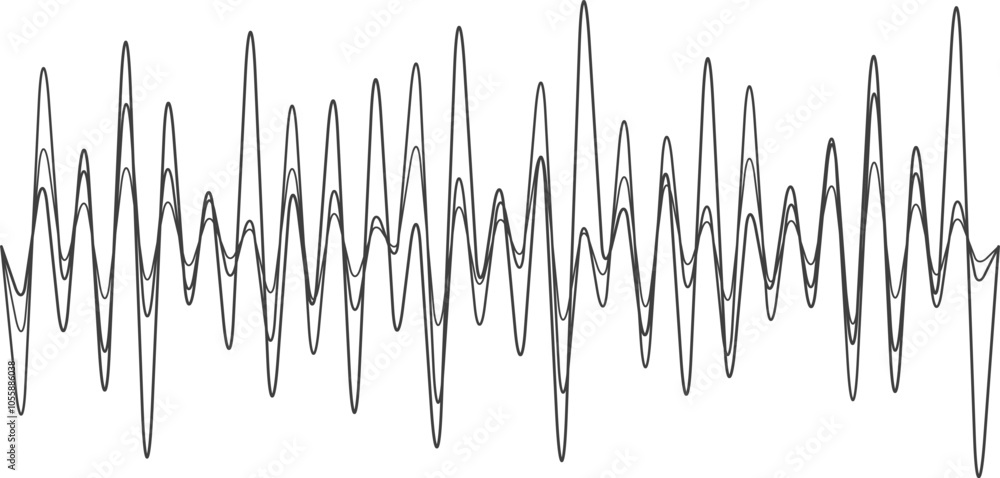 Poster oscillating lines create abstract sound wave on white background, with modern minimalist design in g