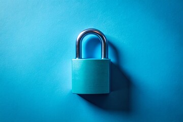 Naklejka premium Minimalist Blue Padlock on Blue Background for Strong Visual Impact in Surreal Photography