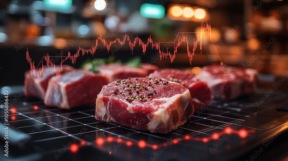 Poster analyzing the impact of stock market trends on meat processing products a comprehensive overview