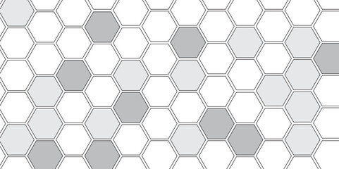 Vector geometric seamless texture symbol. Hexagon, bees hive cells pattern. Bee honey shapes. Abstract pattern with hexagonal white and gray technology line paper background.   Stylish grid texture. 
