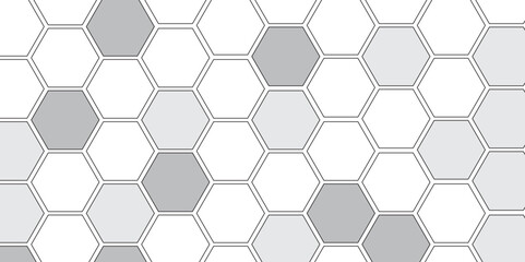 Vector geometric seamless texture symbol. Hexagon, bees hive cells pattern. Bee honey shapes. Abstract pattern with hexagonal white and gray technology line paper background.   Stylish grid texture. 
