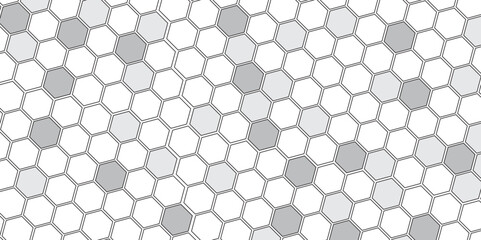 Vector geometric seamless texture symbol. Hexagon, bees hive cells pattern. Bee honey shapes. Abstract pattern with hexagonal white and gray technology line paper background.   Stylish grid texture. 
