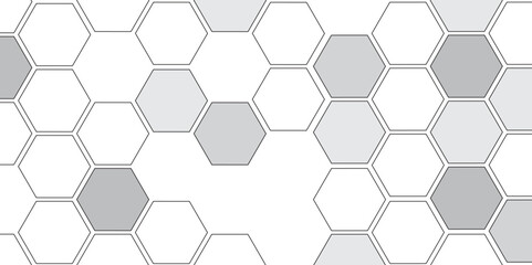 Vector geometric seamless texture symbol. Hexagon, bees hive cells pattern. Bee honey shapes. Abstract pattern with hexagonal white and gray technology line paper background.   Stylish grid texture. 
