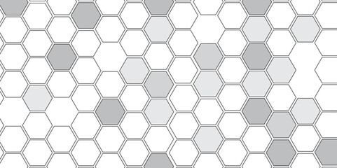 Vector geometric seamless texture symbol. Hexagon, bees hive cells pattern. Bee honey shapes. Abstract pattern with hexagonal white and gray technology line paper background.   Stylish grid texture. 
