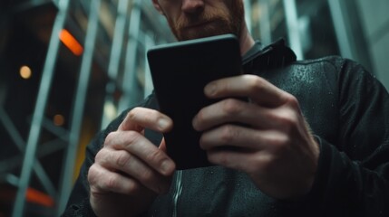 Close-up of Contractors Using Device at Construction Site