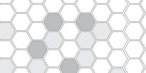 Vector geometric seamless texture symbol. Hexagon, bees hive cells pattern. Bee honey shapes. Abstract pattern with hexagonal white and gray technology line paper background.   Stylish grid texture. 
