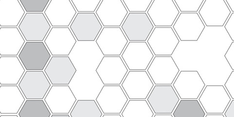 Vector geometric seamless texture symbol. Hexagon, bees hive cells pattern. Bee honey shapes. Abstract pattern with hexagonal white and gray technology line paper background.   Stylish grid texture. 

