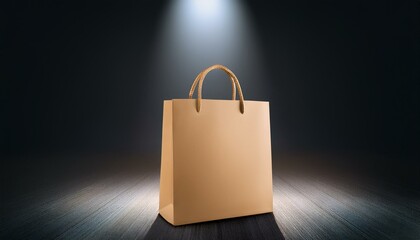 Shopping bag mockup with spotlight on dark background. 3D Rendering