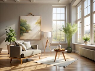 Fototapeta premium Minimalist Room Interior with Soft Brushstrokes Canvas - Modern Simplicity in Design