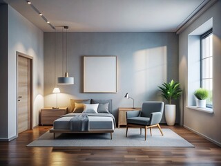 Fototapeta premium Minimalist Room with Blank White Poster - Stylish Interior Design Photography