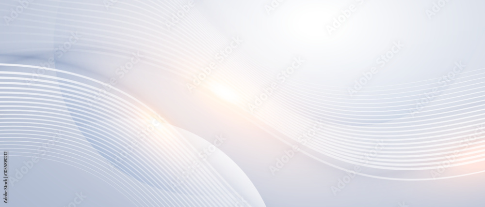 Poster elegant white wave lines on a soft blue gradient background.