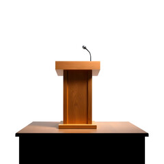 wooden podium with microphone isolated on white background. Generative AI
