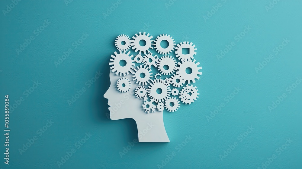 Poster business mindset with motivation and problem-solving icons, dynamic abstract background, focused ene