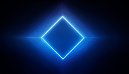 Abstract neon blue rhombus shape, glowing frame. Holographic gradient geometric figure. 3D render