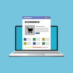 Online shopping Website concept with open laptop