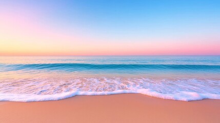 Serene sunset over tranquil beach a captivating view of calming waves and soft sand beneath a colorful sky