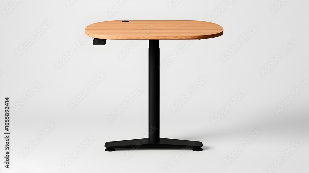 Poster sleek and adjustable standing desk set against a clean white backdrop designed for an efficient and 