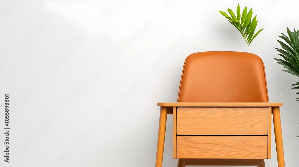 Poster compact and efficient computer desk with built in storage placed in a minimalist white studio settin