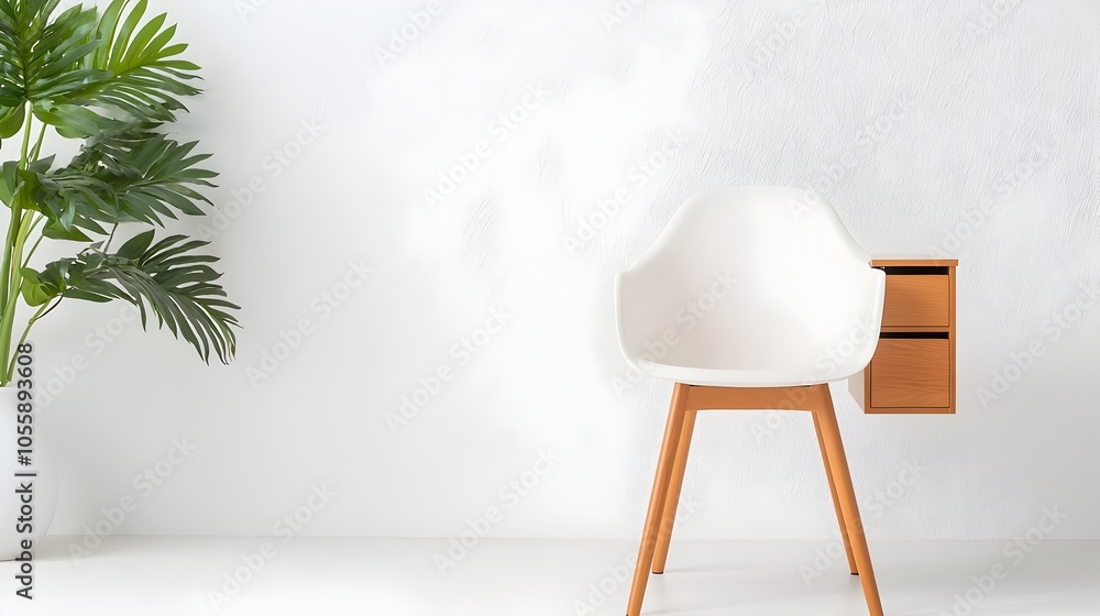 Leinwandbilder Compact and Organized Computer Desk with Built in Storage Placed in a White Studio Setting Captured from a Wide Angle View