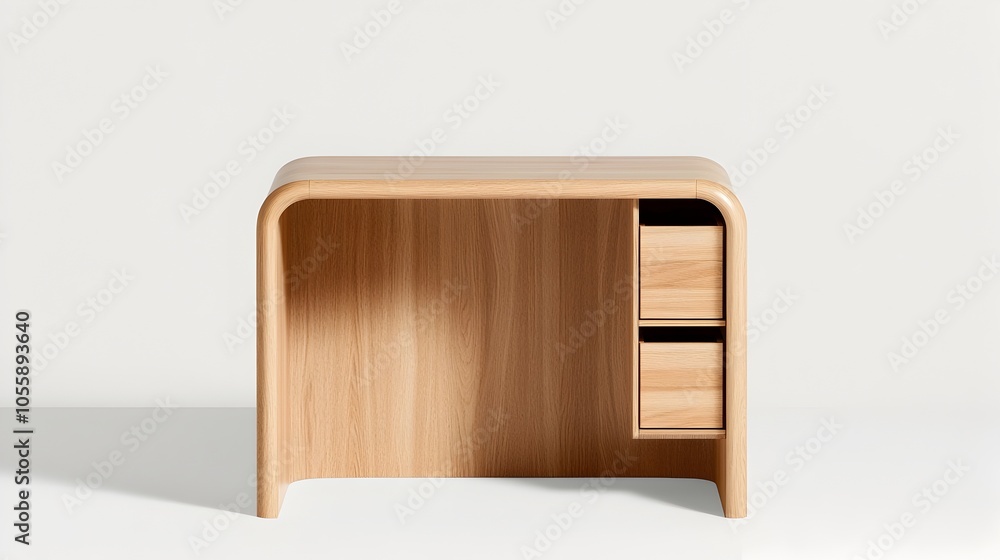 Aufkleber Compact and Stylish White Computer Desk with Integrated Storage Solutions Placed in a Bright and Airy Studio Environment