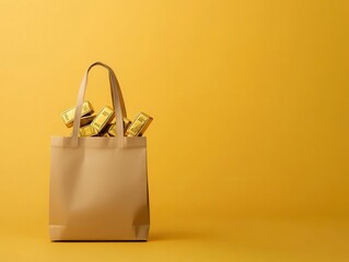 Shopping bag filled with gold bars, luxury price and value concept