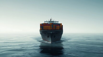 Fototapeta premium Large Cargo Ship with Stacked Containers at Sea