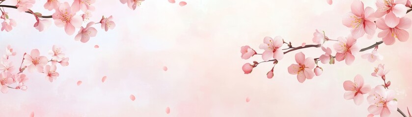 Obraz premium Cherry blossom branch on pink, a delicate display of spring's beauty and floral charm