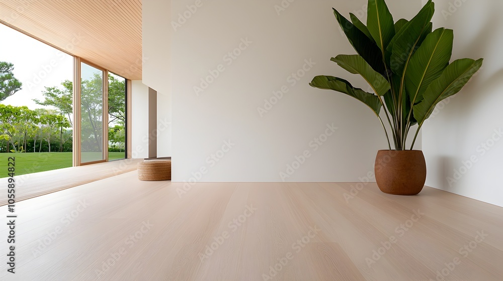 Poster spacious and modern japandi inspired living room with minimalist design featuring natural materials 