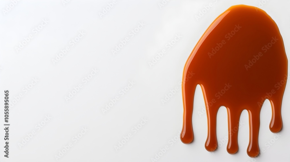 Poster dripping soy sauce forming a small pool on a plain white surface captured in an overhead shot with l