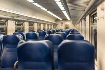 Empty railway carriage on a regional train in northern italy.