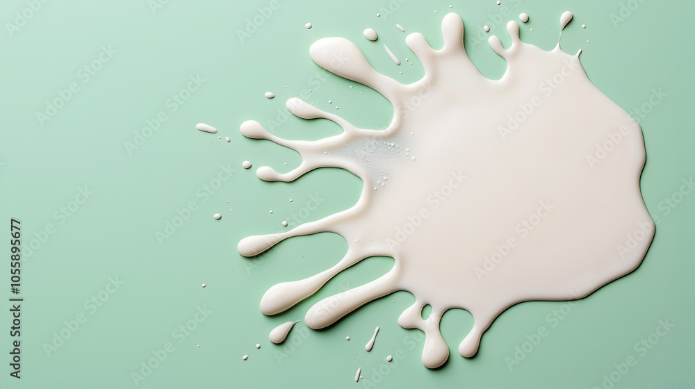 Poster visually striking image showcases a puddle of spilled milk with a glossy viscous texture and high ke