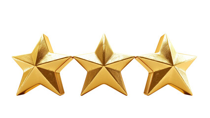 A gleaming gold five-star review symbolizing customer satisfaction Isolated on a transparent background
