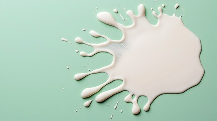 Visually striking image showcases a puddle of spilled milk with a glossy viscous texture and high key lighting creating a minimalist detail oriented still life scene