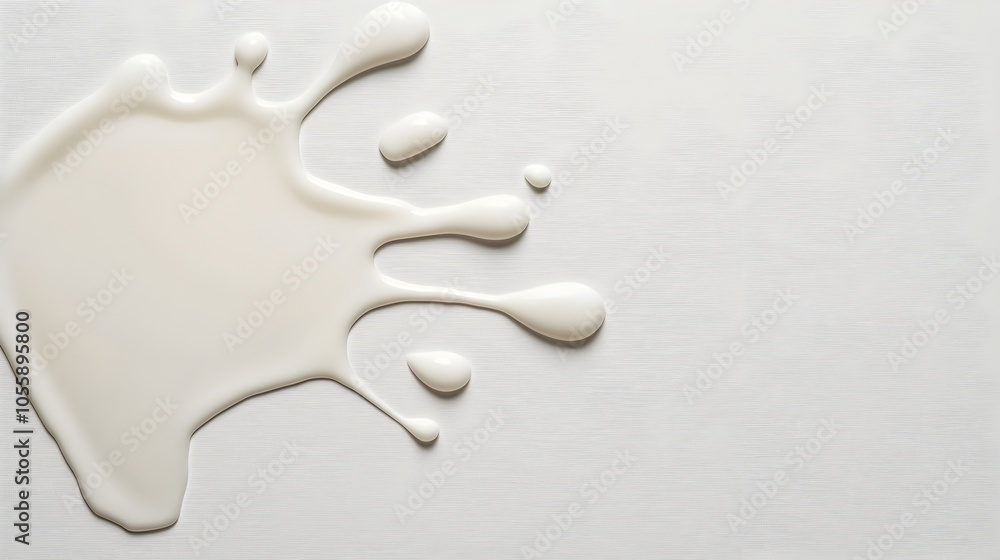 Poster creamy milk puddle splattered on a pristine white backdrop captured from a high overhead vantage poi