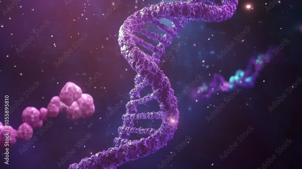 Poster detailed view of a dna strand, exploring the complex double helix structure of genetic code and its 