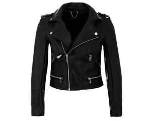 Black leather jacket with silver zippers