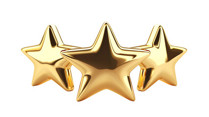 A gleaming gold five-star review symbolizing customer satisfaction Isolated on a transparent background