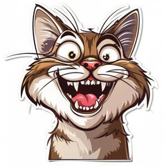 Fototapeta premium high quality sticker logo of cat with funny face doing funny stuff, acting like a goofball , vektor, vector, sticker, white background, separated, funny