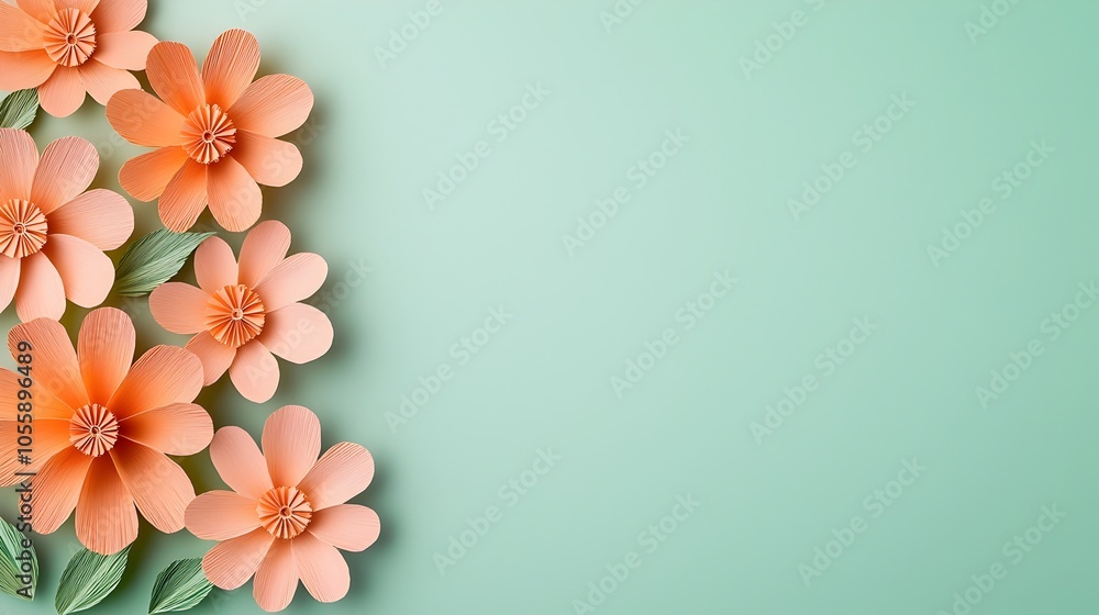 Poster captivating 3d paper cut flowers with delicate shadows and a serene pastel background creating a vis